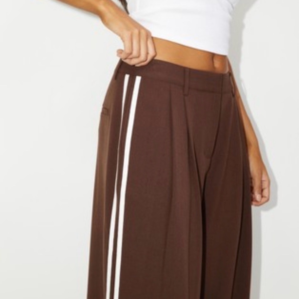 Brown Wide-Leg Pants with White Stripes